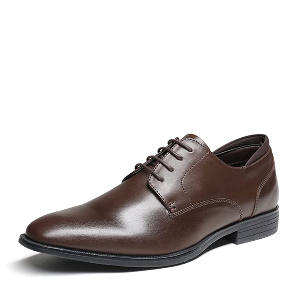 Men's Classic Vegan Leather Plain Toe Formal Oxfords - DARK BROWN -  0